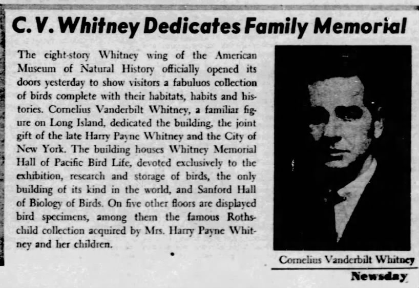C. V. Whitney Dedicates Family Memorial
