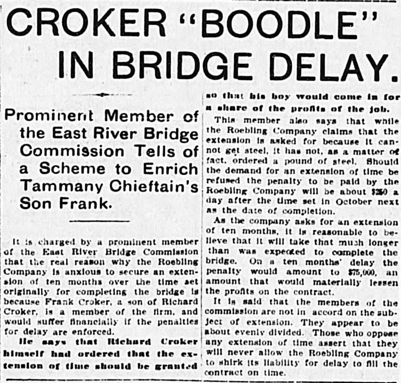Croker 'Boodle' in Bridge Delay
