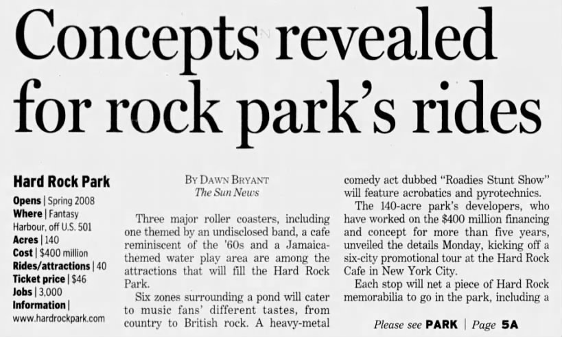 Concepts revealed for rock park's rides