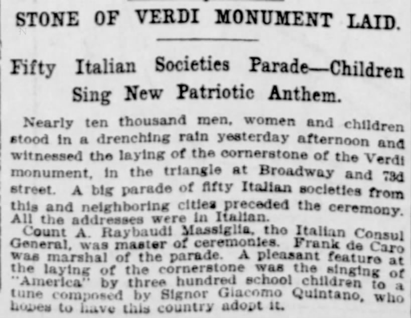 Stone of Verdi Monument Laid