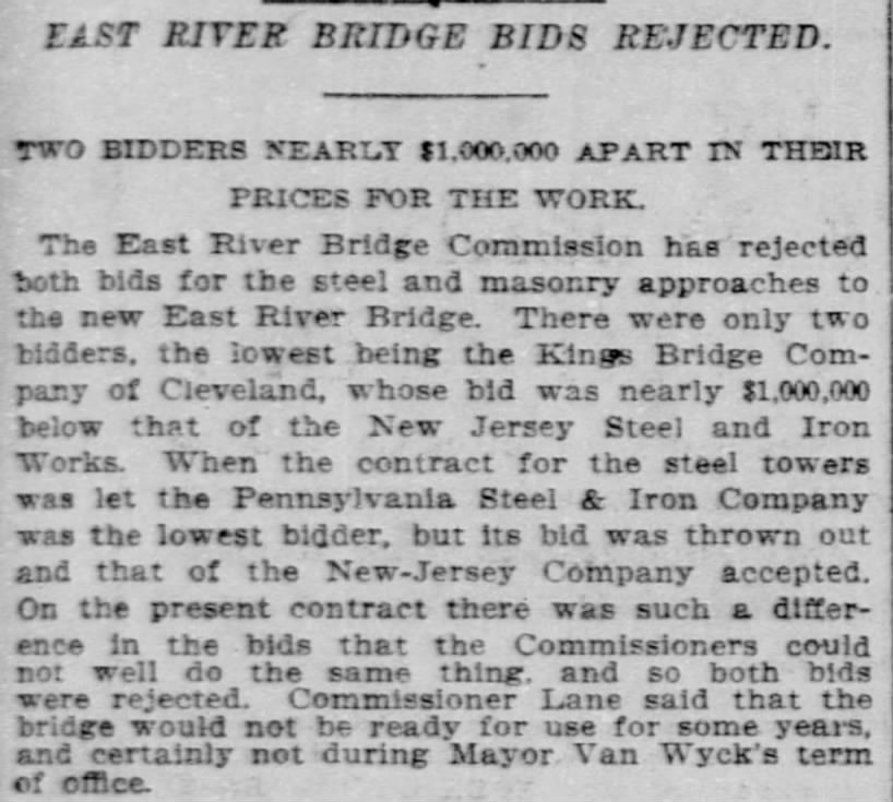 East River Bridge Bids Rejected