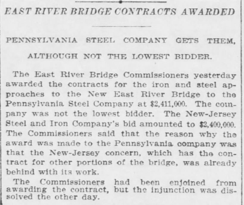 East River Bridge Contracts Awarded