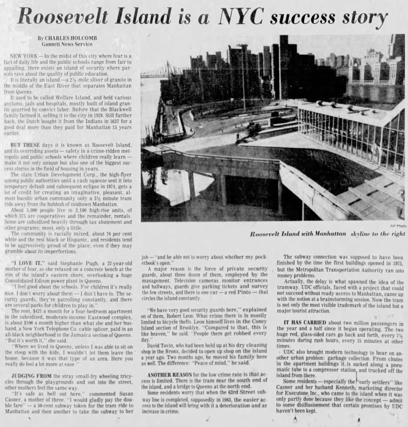 Roosevelt Island is a NYC success story