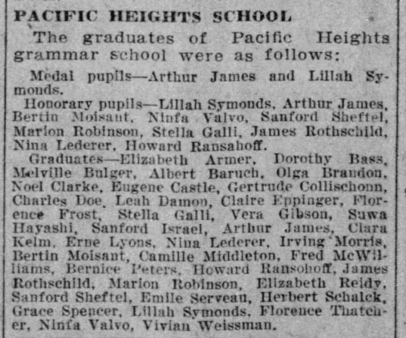 Bernice Peters Grammar School graduation - 1912