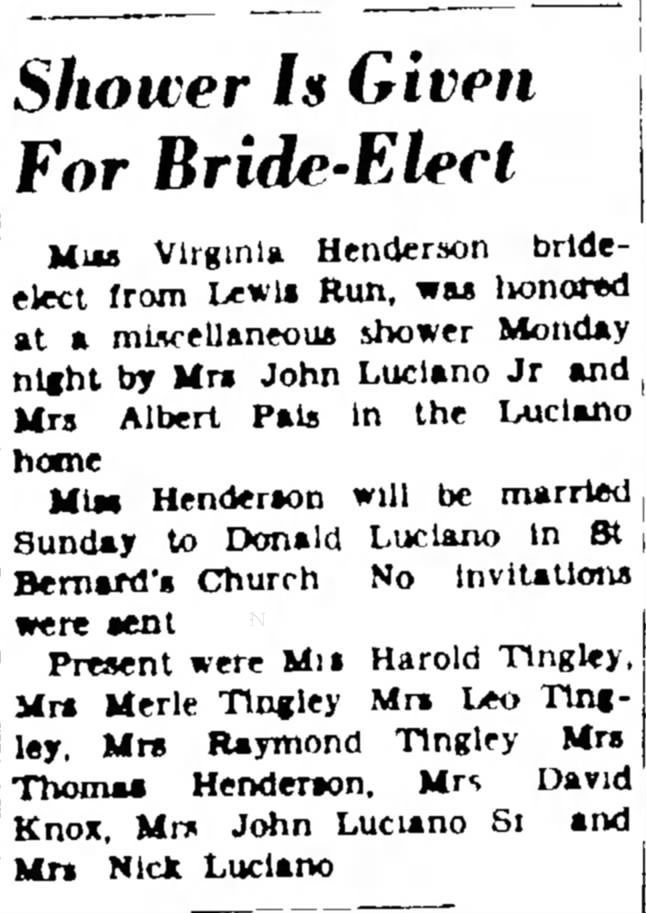 13 May 1953
Bridal Shower for Virginia Henderson