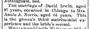 David Irwin Marriage to Anna Norris
