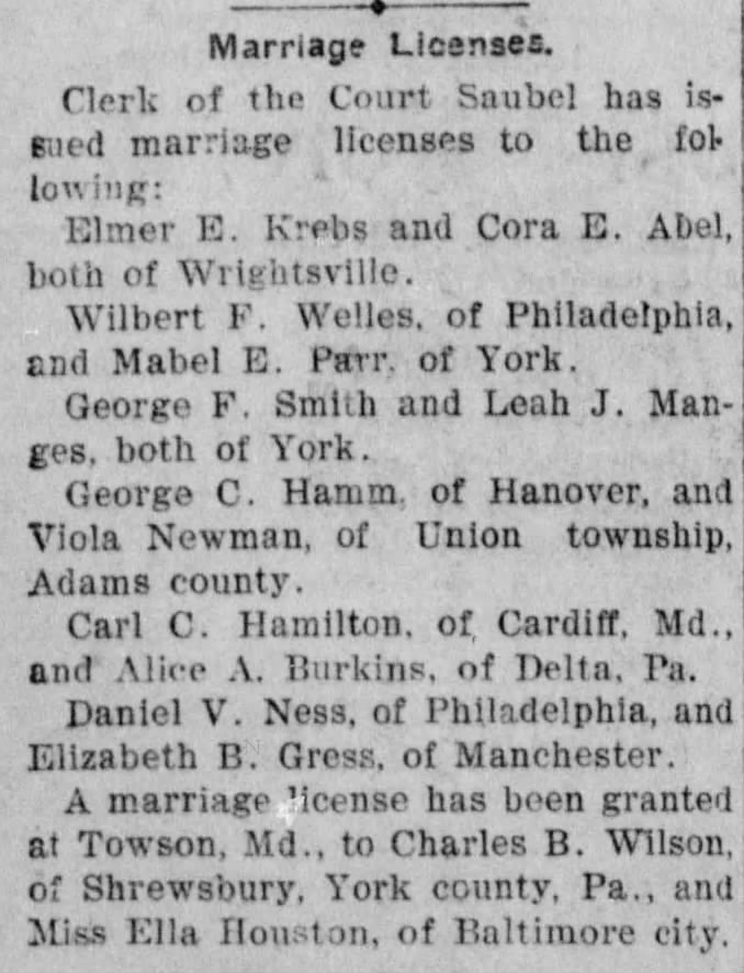 Wilbert F. Welles & Mabel E. Parr's wedding announcement