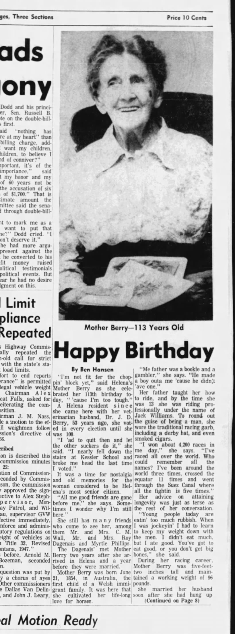 Mother Berry 1967 age 113 p. 1 of 2