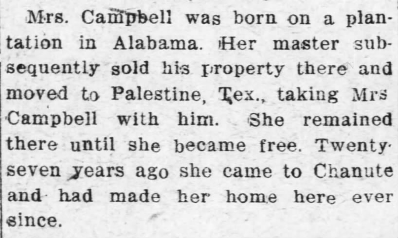 HAD LIVED MORE THAN A CENTURY Mrs. Rachel Campbell Who Died of Old Age, Believed to Have been 102 PT
