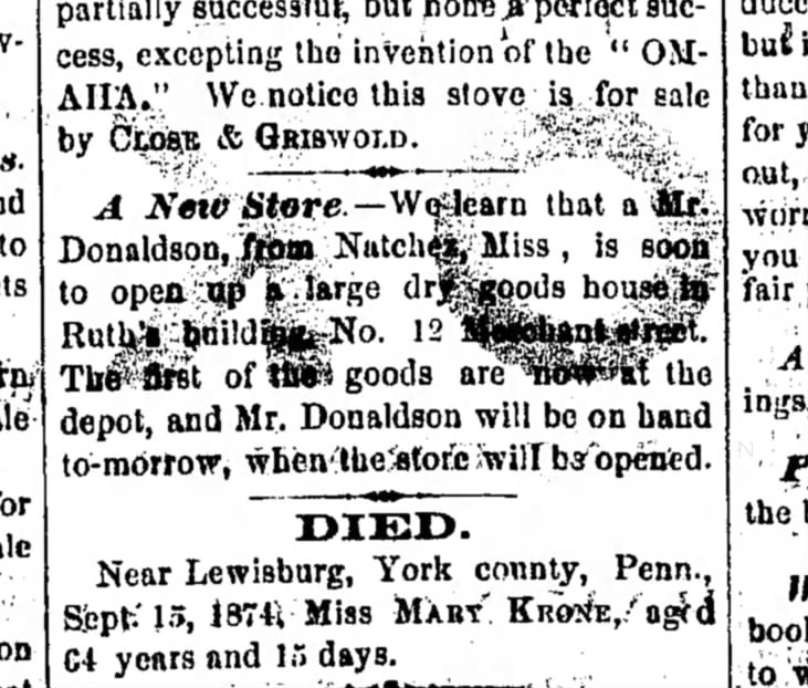 Decatur Daily Republican, Decatur, Illinois. 29 September 1874.