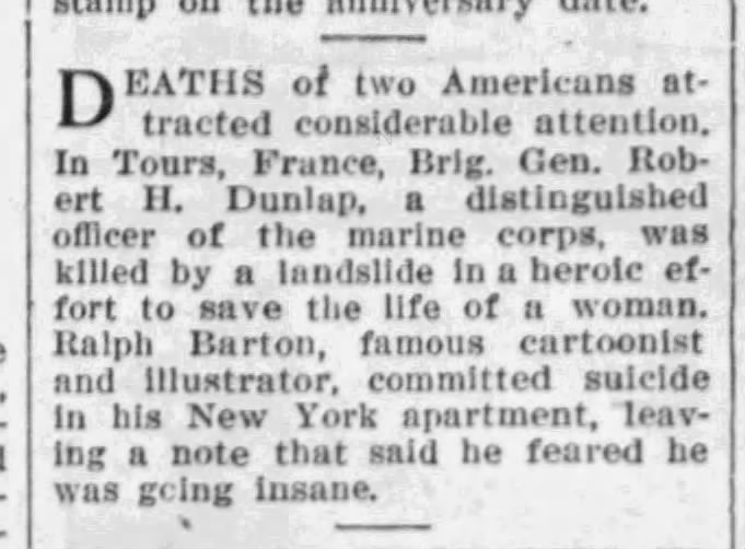 Ralph Barton said he "feared he was going insane."  The Times-News (Nephi, Utah) 28 May 1931
