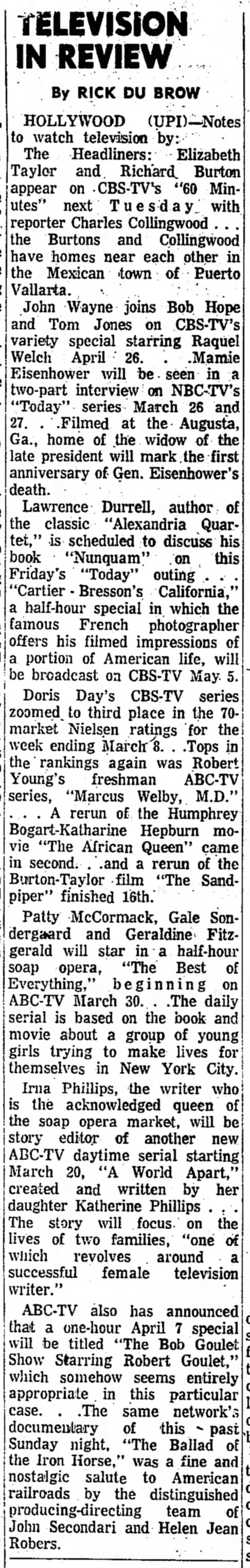 Nielsen ratings week of March 2nd-8th, 1970
