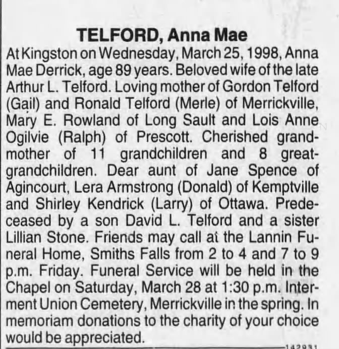 Obituary for Anna Mae TELFORD