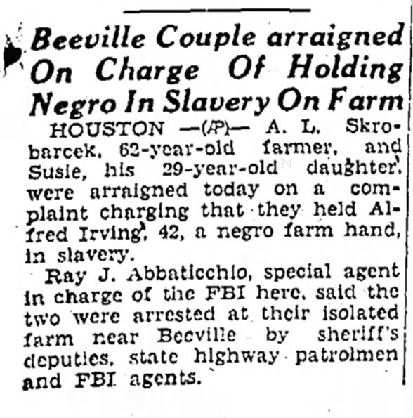Alfred Irving held in slavery.