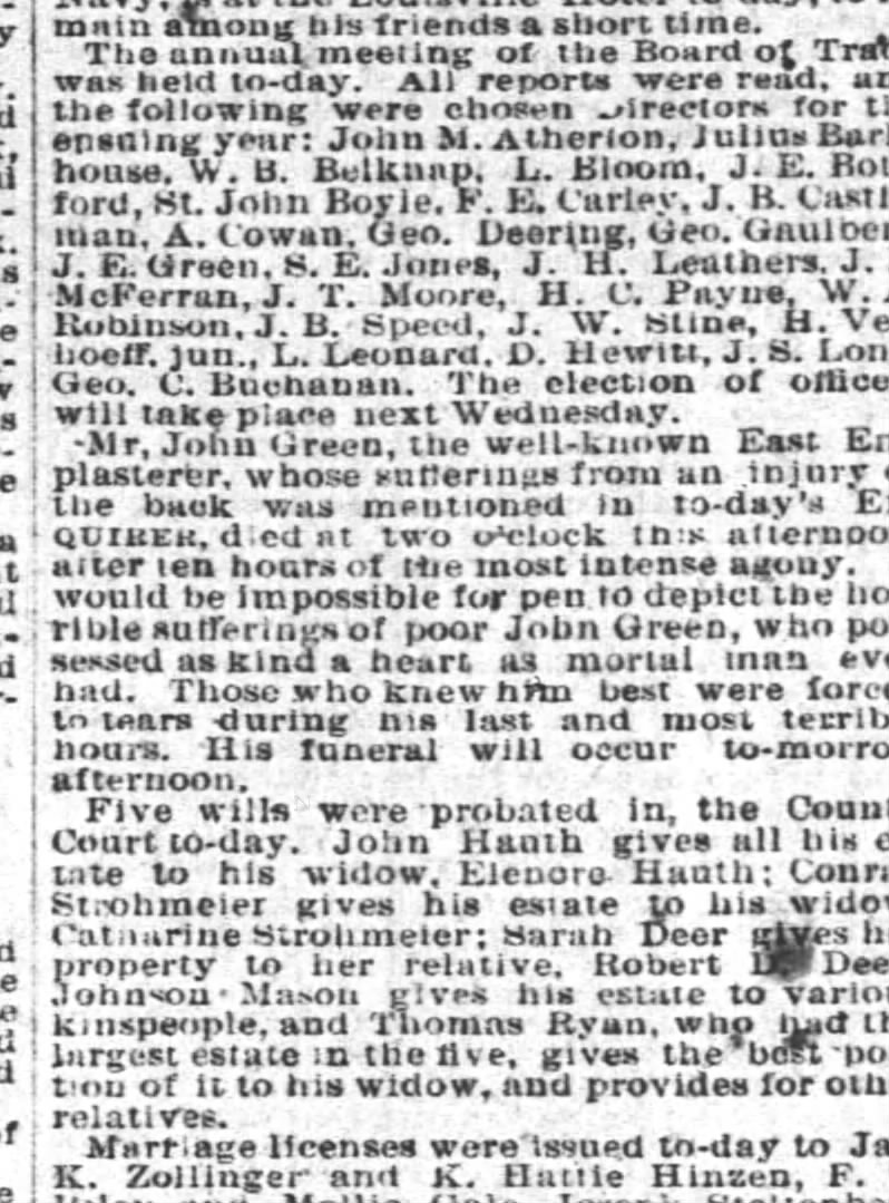 Conrad strohmeier gives estate to widow Catherine Strohmeier.  Jan 1882 cincinnati