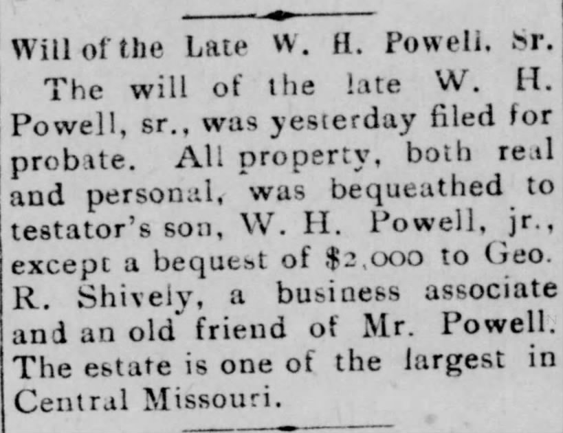 WH Powell will 1901