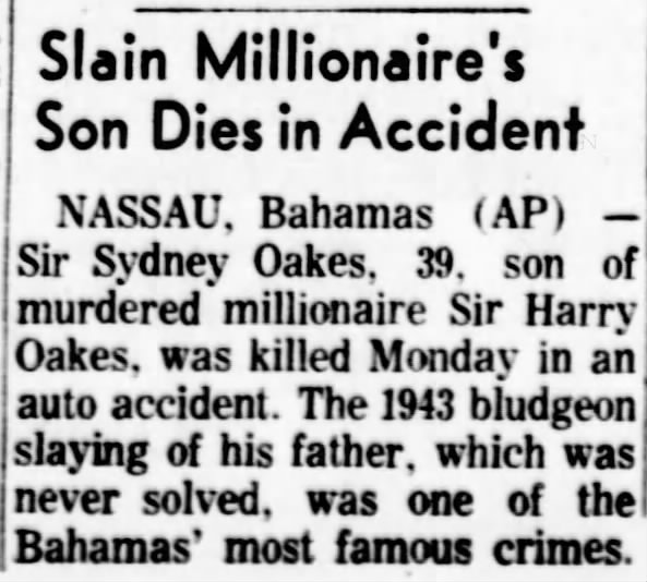 Harry Oakes (son dies in accident)