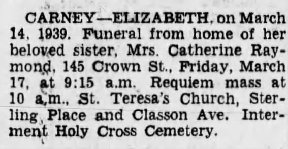 Obituary -- CARNEY, Elizabeth