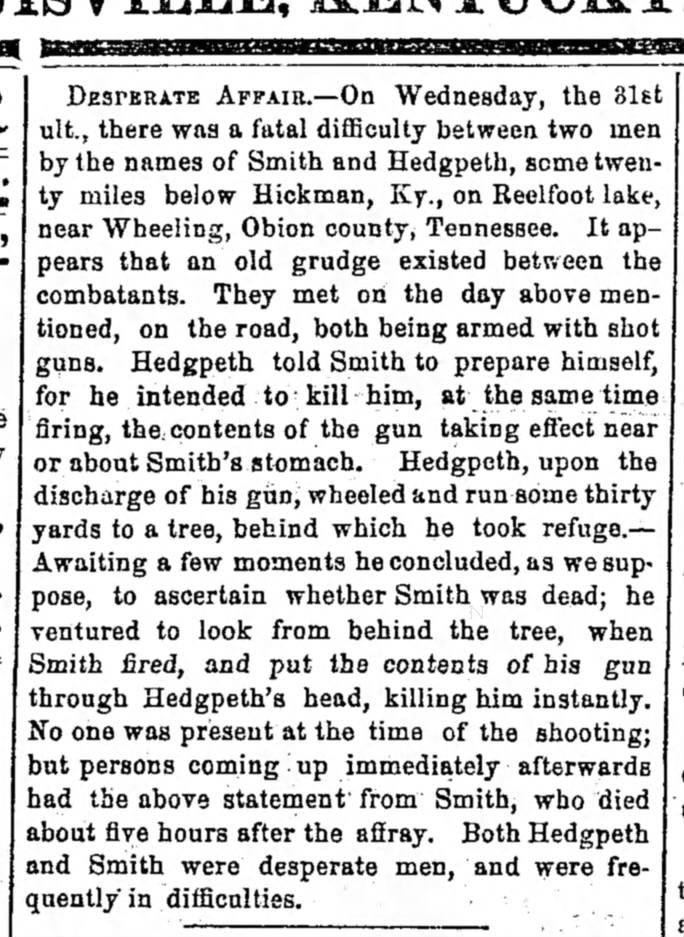 1859 article mentions Wheeling, Obion County, Tennessee.