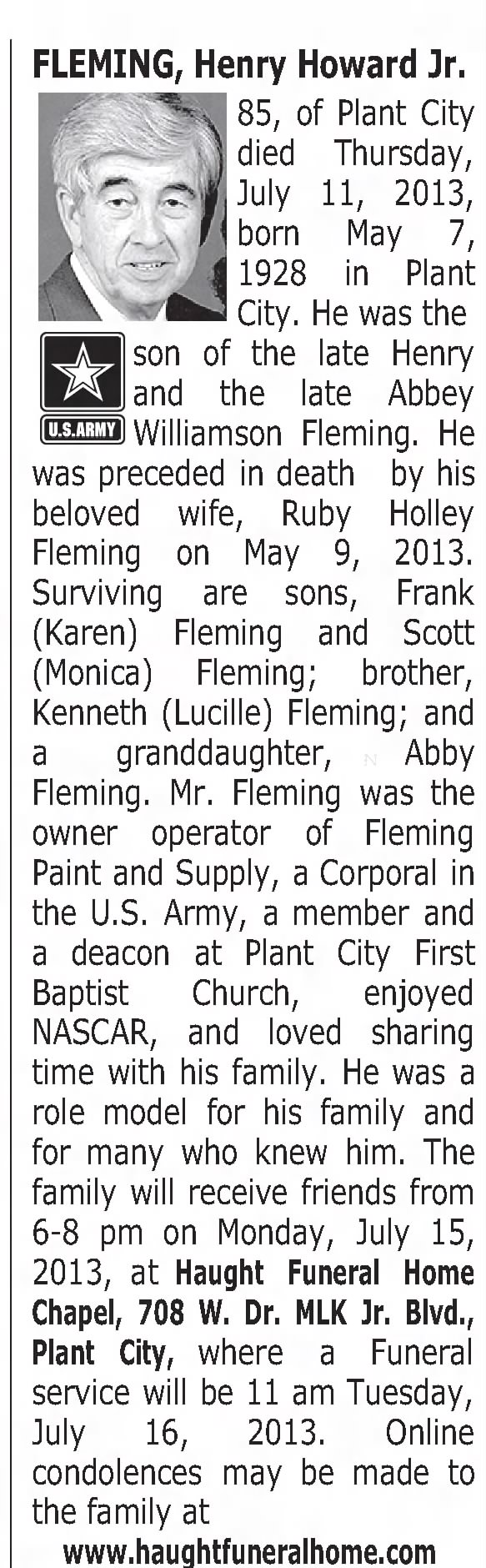 Obituary for Henry Howard FLEMING (Aged 85)