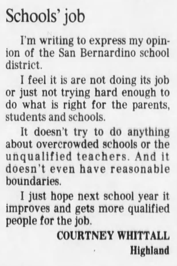 Editorial in SB Sun from Courtney Whittall -  7/10/1986