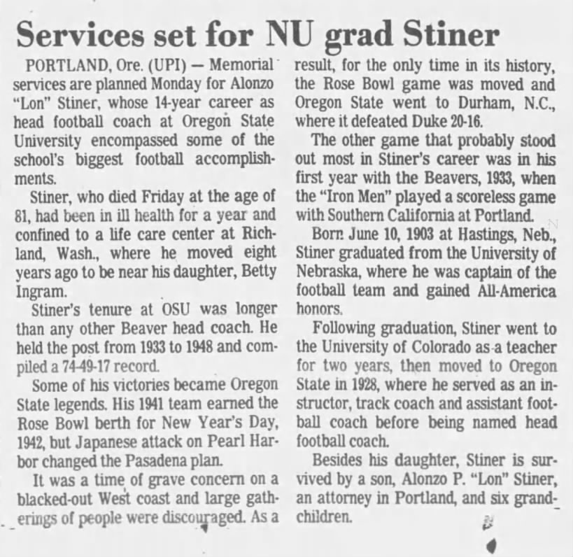 LJS 1985 Lon Stiner obituary