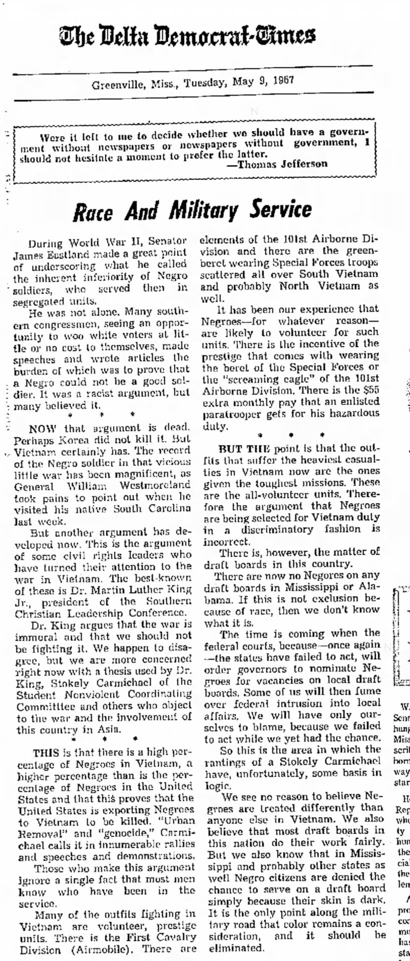 the delta Democrat-times (greenville, Miss) 9 May 1967