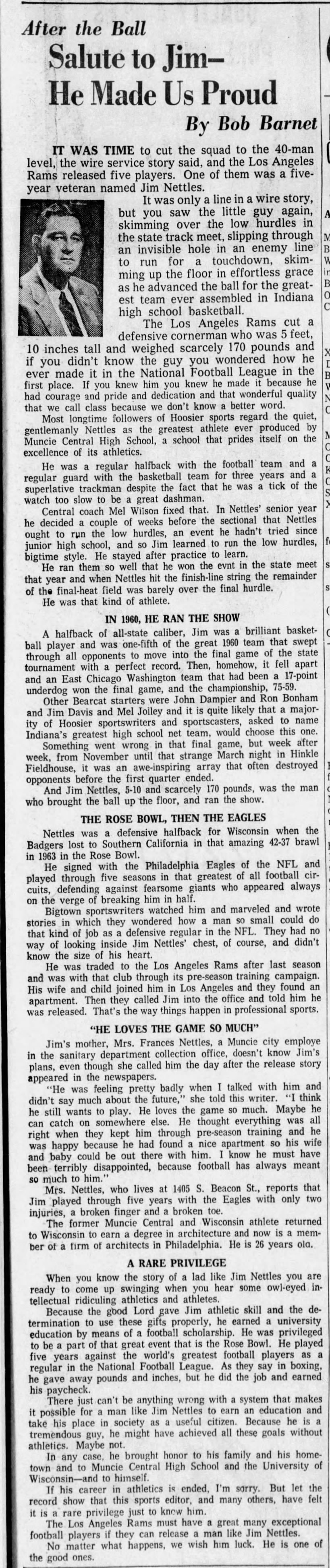 Long piece on Philadelphia Eagles cornerback Jim Nettles.