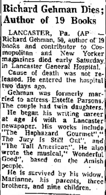 Gehman,Richard death - 13 May 1972