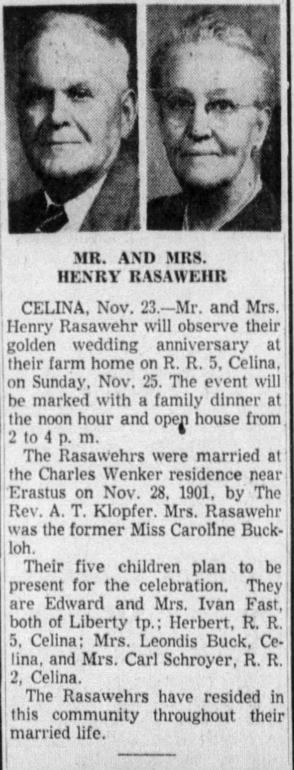 Henry Rasawehr Golden Wedding Anniversary