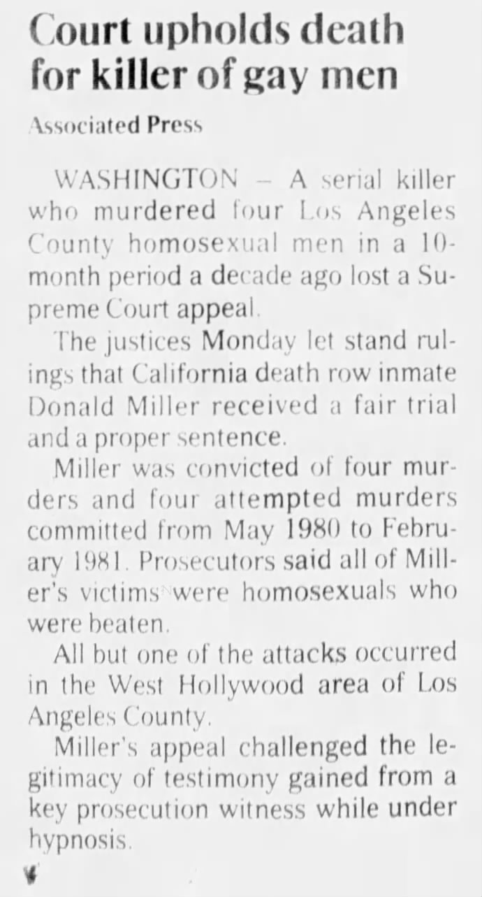 Serial murderer who beat 4 gay men to death from May 1980 to Jan 1981