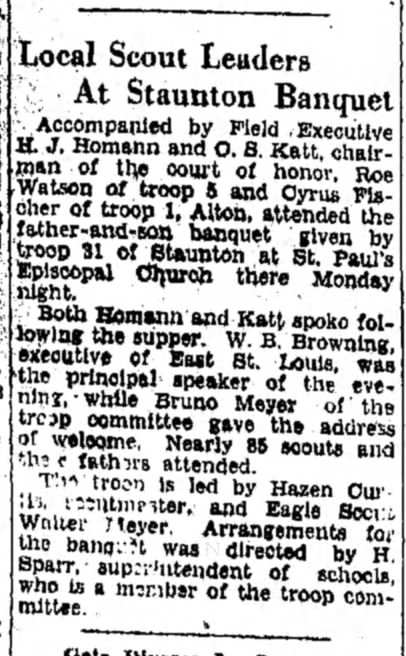 B F Meyer at Scout Banquet 3 Mar 1931