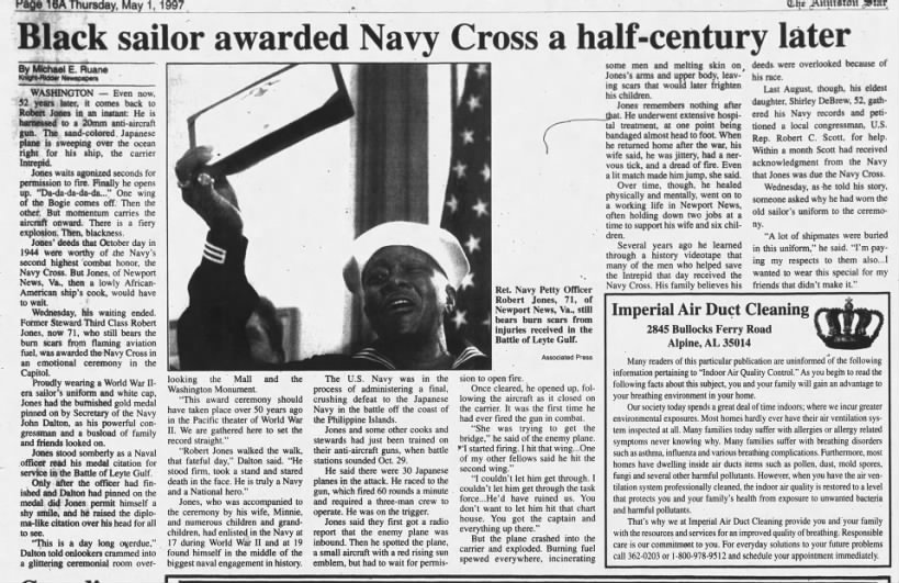 African American sailor receives Navy Cross for actions during Battle of Leyte Gulf 52 years later