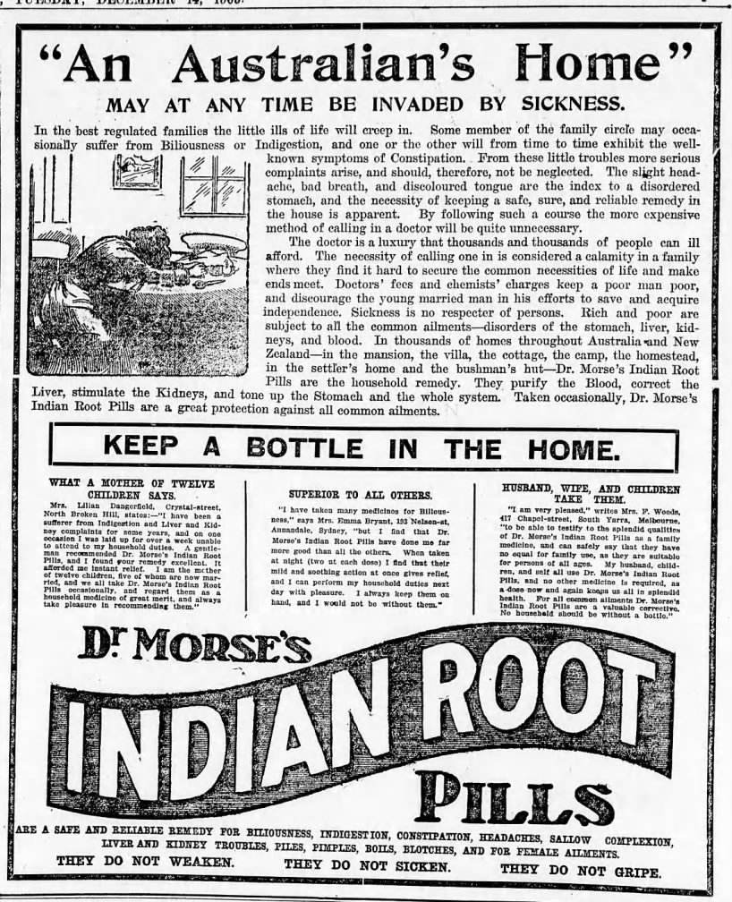 Dr. Morse's Indian Root Pills ad (1909)