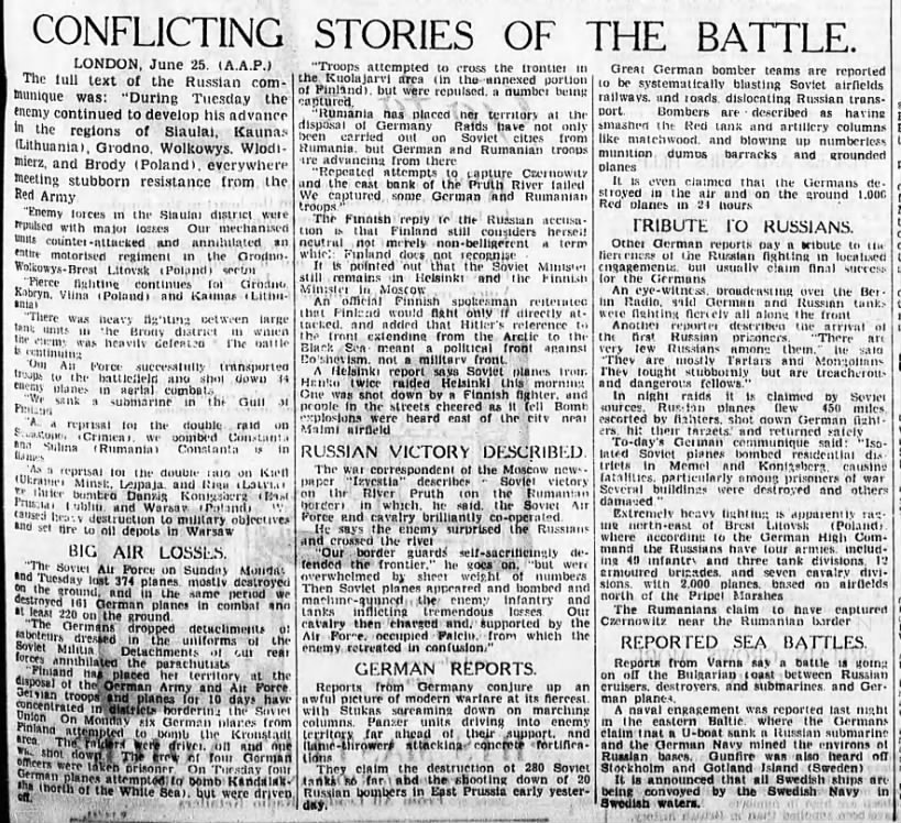 "Conflicting Stories of the Battle" from early days of Operation Barbarossa