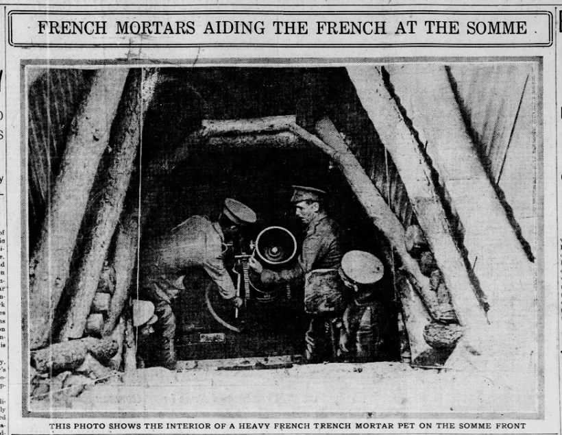 Picture of the interior of "a heavy French trench mortar pet on the Somme front"