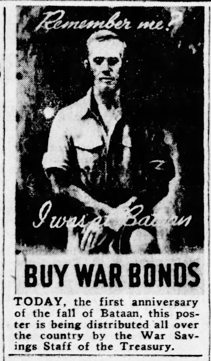 1943 U.S. War Bonds poster: "Remember me. I was at Bataan"