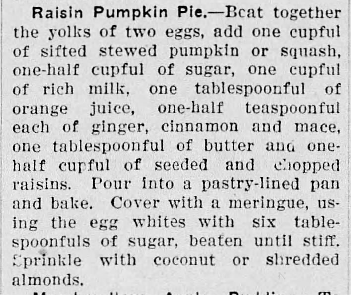 1928 vintage raisin pumpkin pie recipe