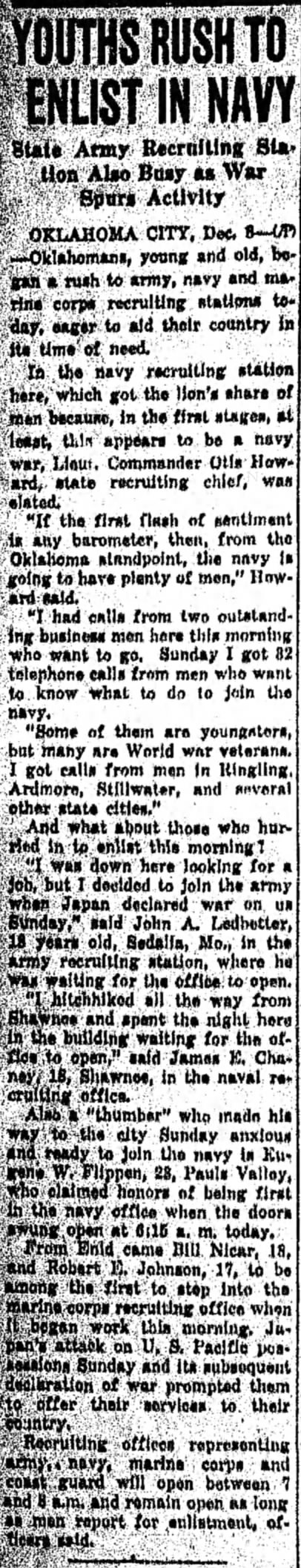 "Youths rush to enlist in Navy" following attack on Pearl Harbor
