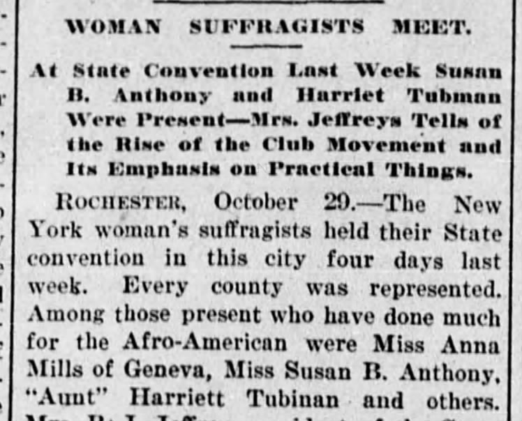 Harriet Tubman attends a New York suffragist meeting in 1905