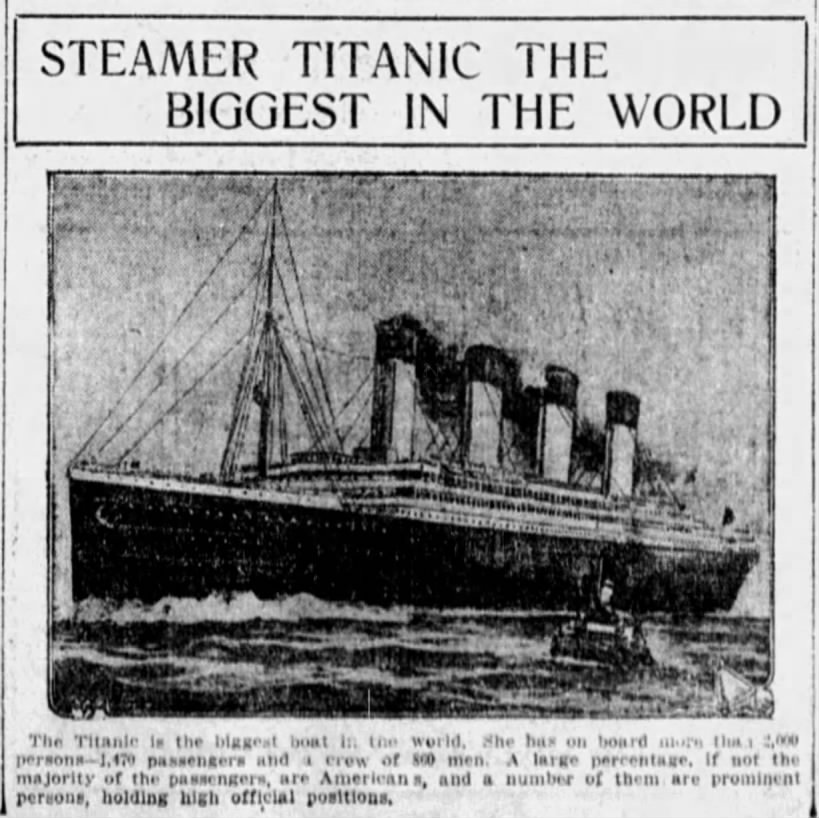 Steamer Titanic the Biggest in the World