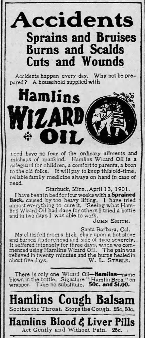 Hamlins Wizard Oil ad (1904)