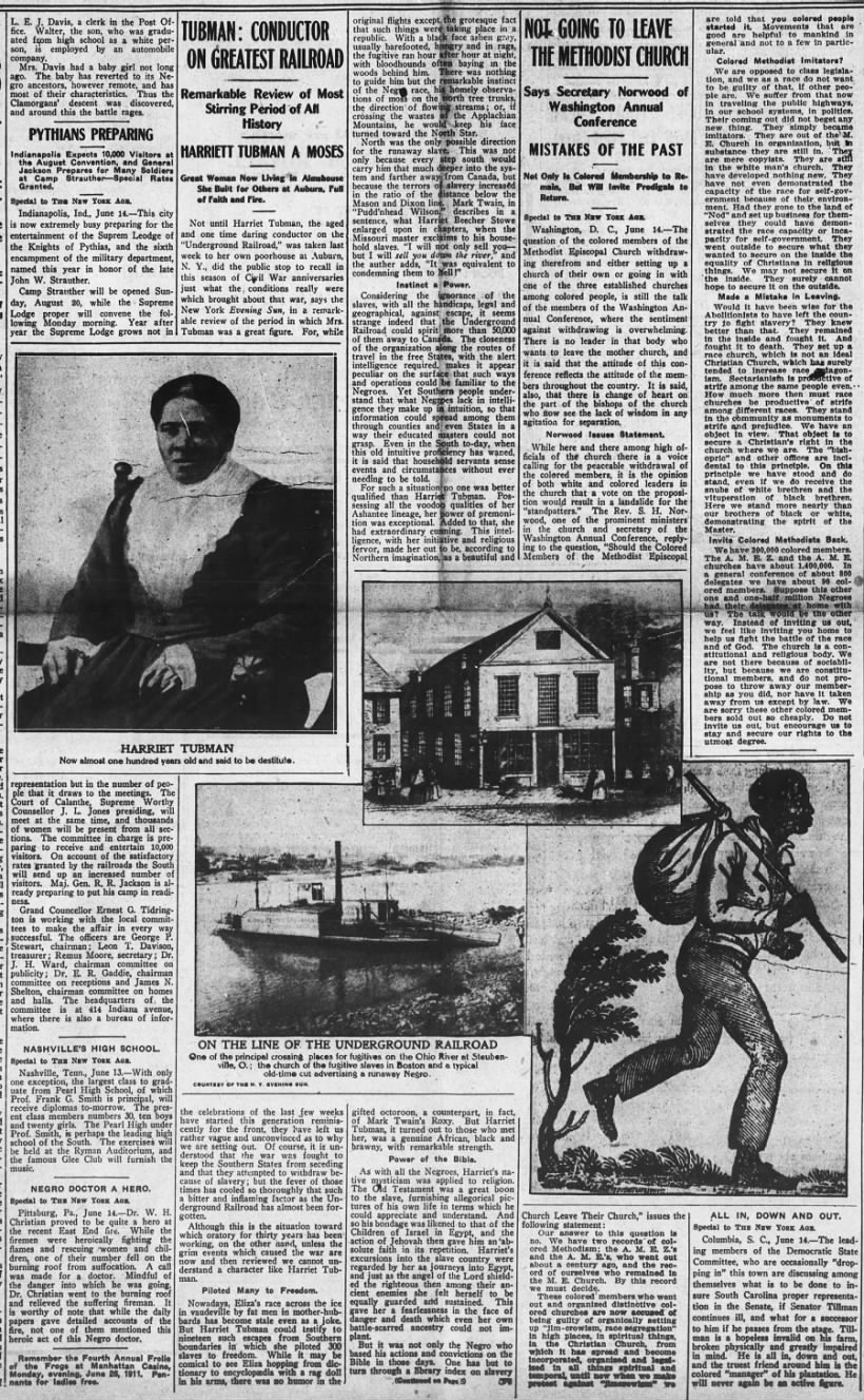 Excerpt from 1911 newspaper article titled "Tubman: Conductor on Greatest Railroad"