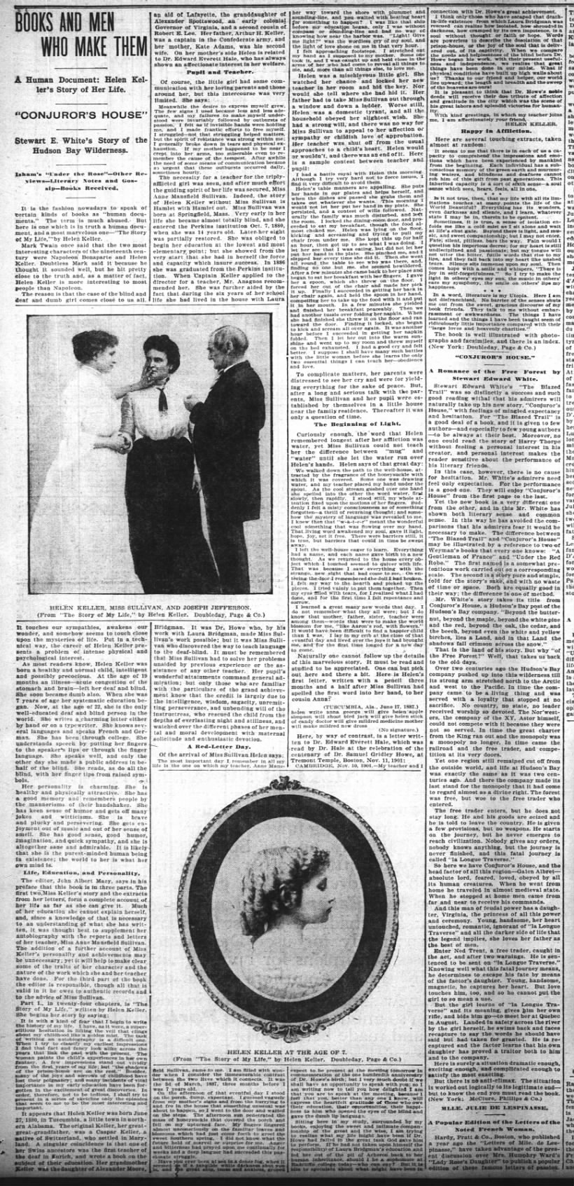 Helen Keller's "The Story of My Life" is published in 1903; article includes book quotes and photos