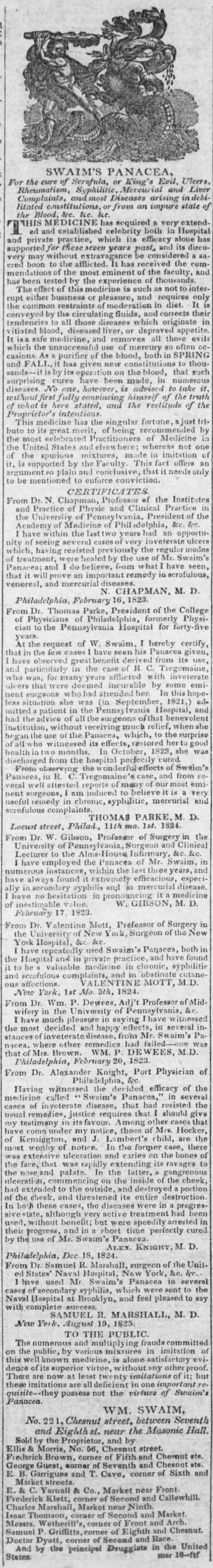 Swaim's Panacea ad (1827)