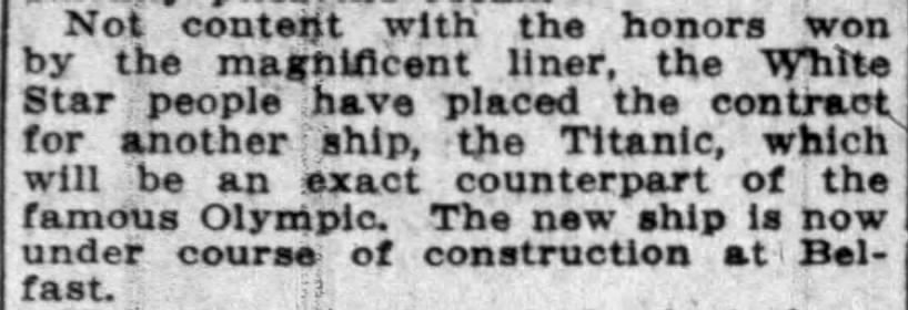 White Star Line contracted another ship, the Titanic