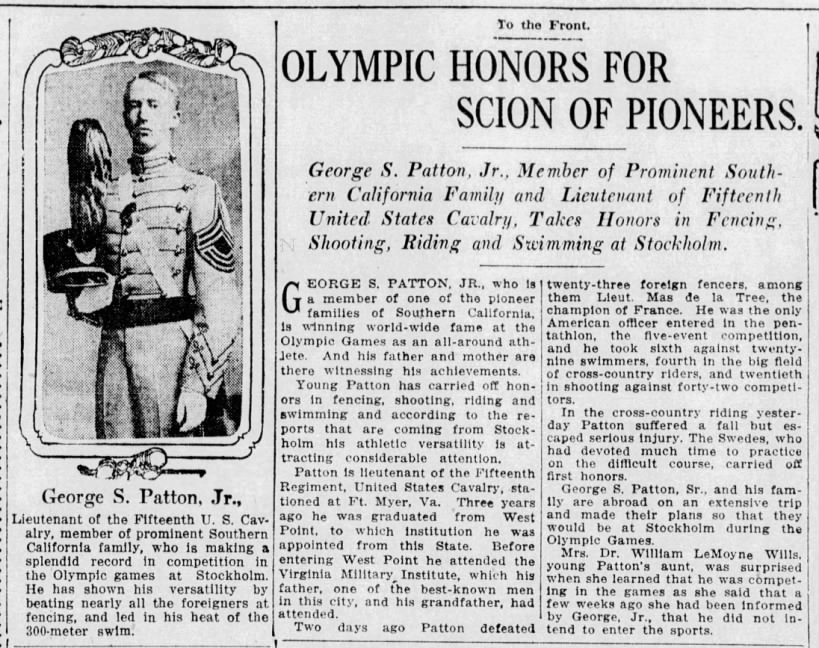George S. Patton Jr. gains attention by competing in 1912 Olympics in Stockholm, Sweden