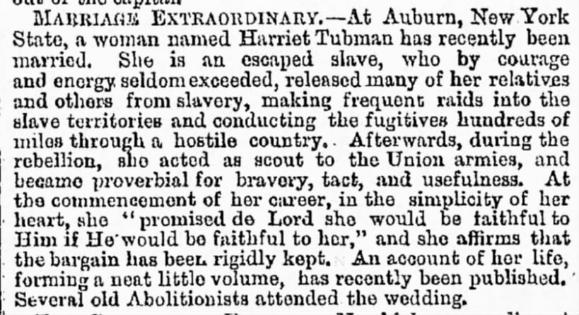 Harriet Tubman marries for second time, in 1869