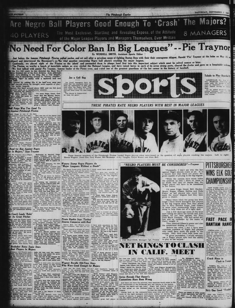 Pittsburgh Pirates players give their opinions on the "color ban" in major league baseball, 1939