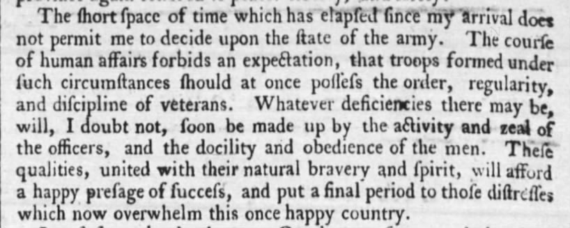 Washington's opinion of the Continental Army after being appointed its commander-in-chief